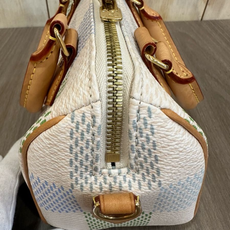 Louis Vuitton N40515米白底帆布藍綠棋盤格Speedy 20斜背包 迷你波士頓-50