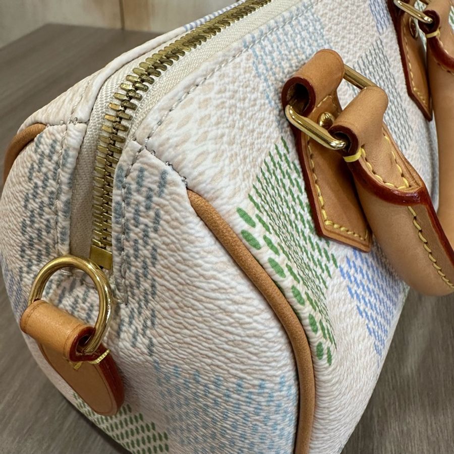 Louis Vuitton N40515米白底帆布藍綠棋盤格Speedy 20斜背包 迷你波士頓-51