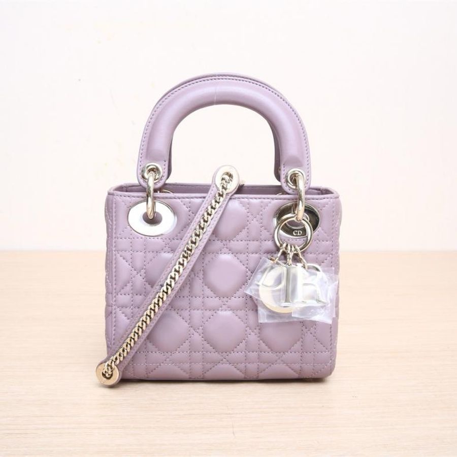 DIOR(迪奧) Lady Dior 戴妃包 三格 紫色 淺金扣 2022-0