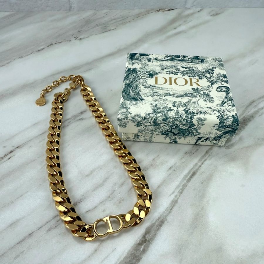 Dior 迪奥 金色 CD logo項鍊 古巴鍊 頸鍊-0