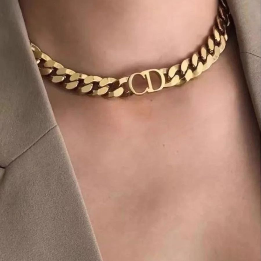 Dior 迪奥 金色 CD logo項鍊 古巴鍊 頸鍊-1