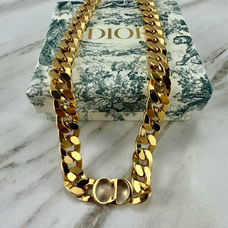 Dior 迪奥 金色 CD logo項鍊 古巴鍊 頸鍊-2