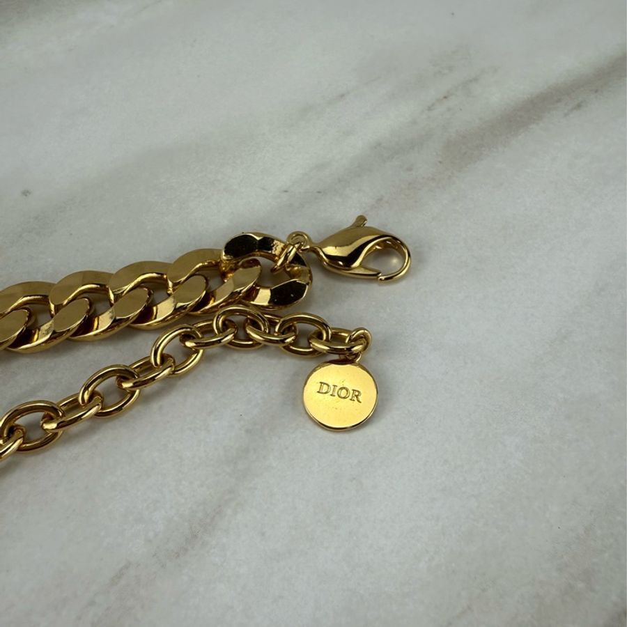 Dior 迪奥 金色 CD logo項鍊 古巴鍊 頸鍊-4