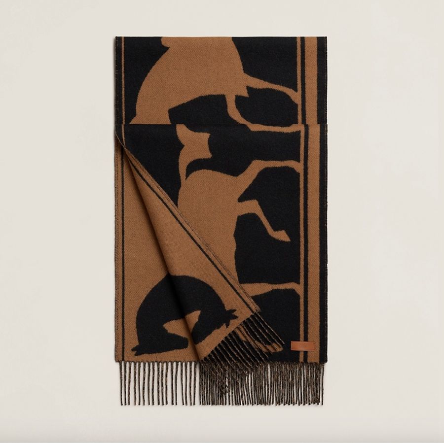 全新 現貨 🧡 Hermes Muffler Cashmere 頸巾 羊絨 圍巾🧣 Casaque Tete a Queue 馬頭-3