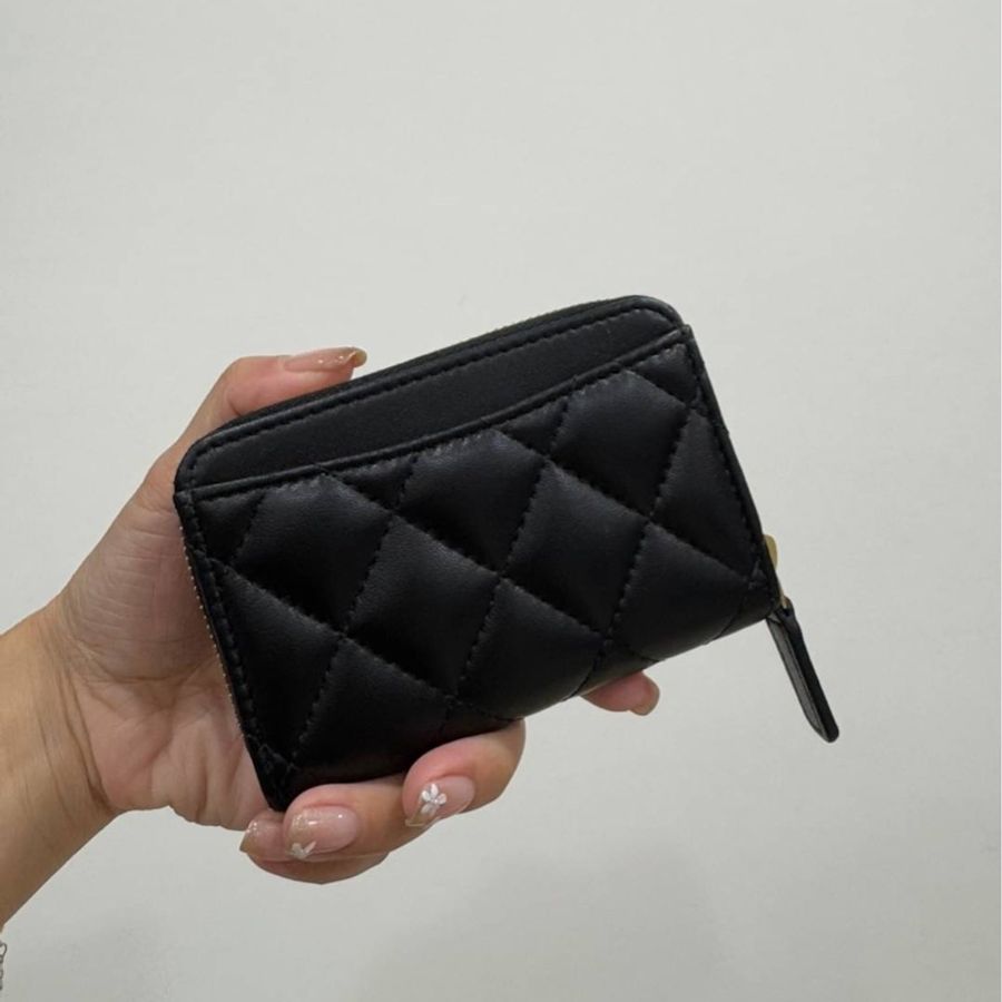 CHANEL 香奈兒 黑金 荔枝皮 羊皮 卡夾 卡包 零錢包 錢包 皮夾 短夾 ㄇ字拉 ㄇ拉-2