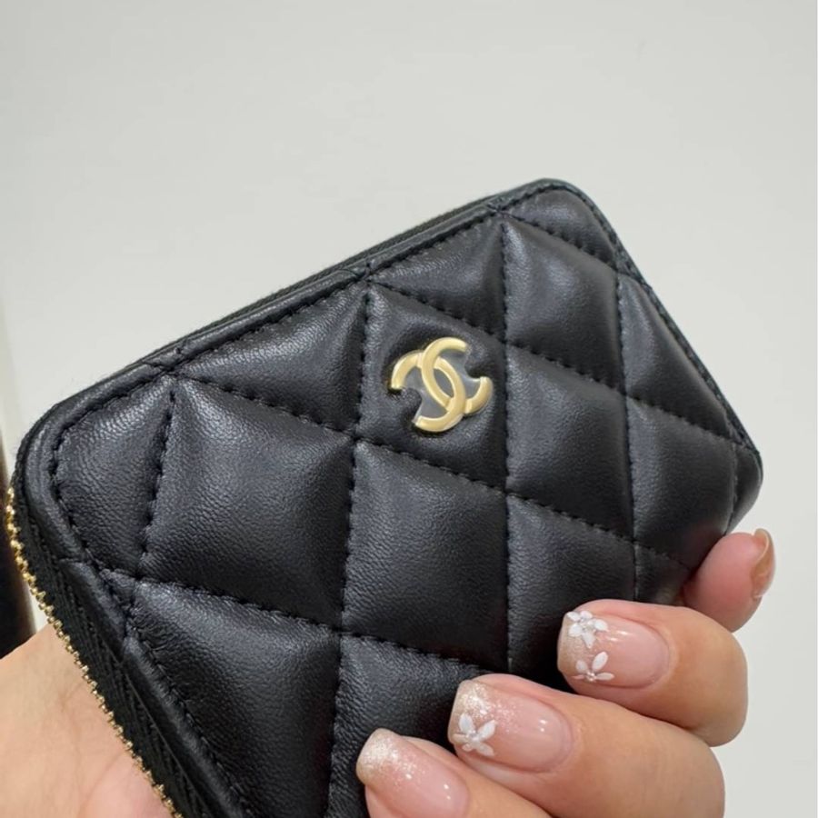 CHANEL 香奈兒 黑金 荔枝皮 羊皮 卡夾 卡包 零錢包 錢包 皮夾 短夾 ㄇ字拉 ㄇ拉-3