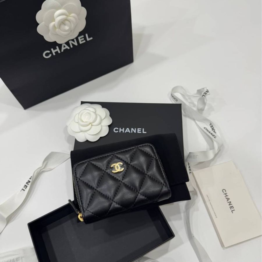 CHANEL 香奈兒 黑金 荔枝皮 羊皮 卡夾 卡包 零錢包 錢包 皮夾 短夾 ㄇ字拉 ㄇ拉-10