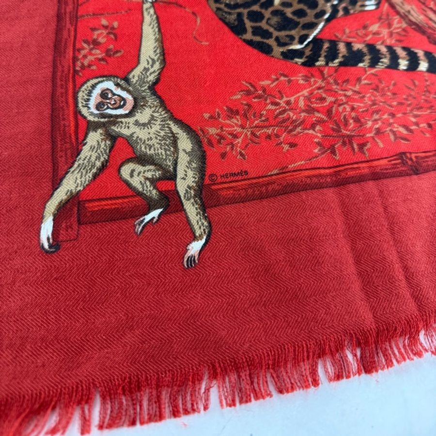 愛馬仕 Hermès 金錢豹紅色 披肩圍巾 65% cashmere 喀什米爾-3