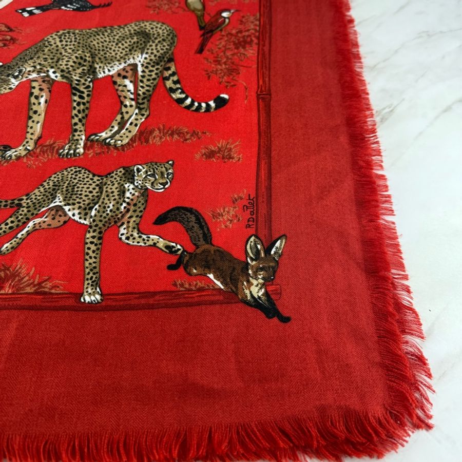 愛馬仕 Hermès 金錢豹紅色 披肩圍巾 65% cashmere 喀什米爾-4