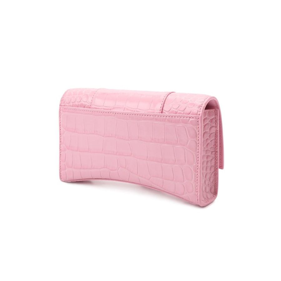 * Balenciaga Hourglass Shiny Crocodile Embossed Chain Wallet for Women in Pink (656050-1LR6Y-5812)-1