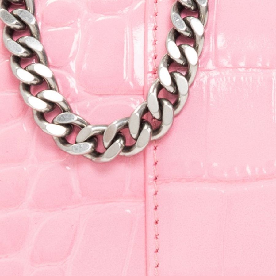 * Balenciaga Hourglass Shiny Crocodile Embossed Chain Wallet for Women in Pink (656050-1LR6Y-5812)-2