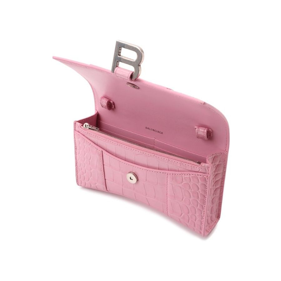 * Balenciaga Hourglass Shiny Crocodile Embossed Chain Wallet for Women in Pink (656050-1LR6Y-5812)-3