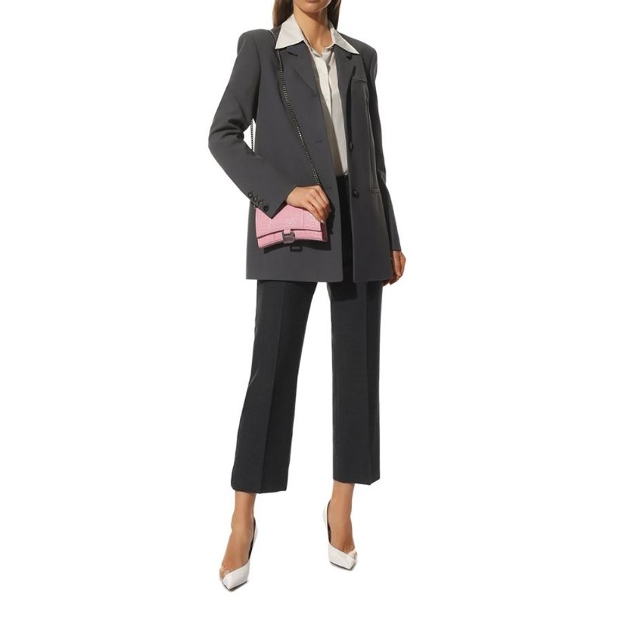 * Balenciaga Hourglass Shiny Crocodile Embossed Chain Wallet for Women in Pink (656050-1LR6Y-5812)-4