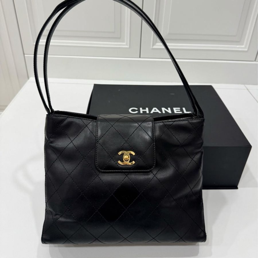 CHANEL 香奈兒 VINTAGE kelly 黑金 肩背包 手提包 側背包-0