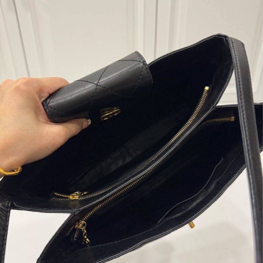 CHANEL 香奈兒 VINTAGE kelly 黑金 肩背包 手提包 側背包-11