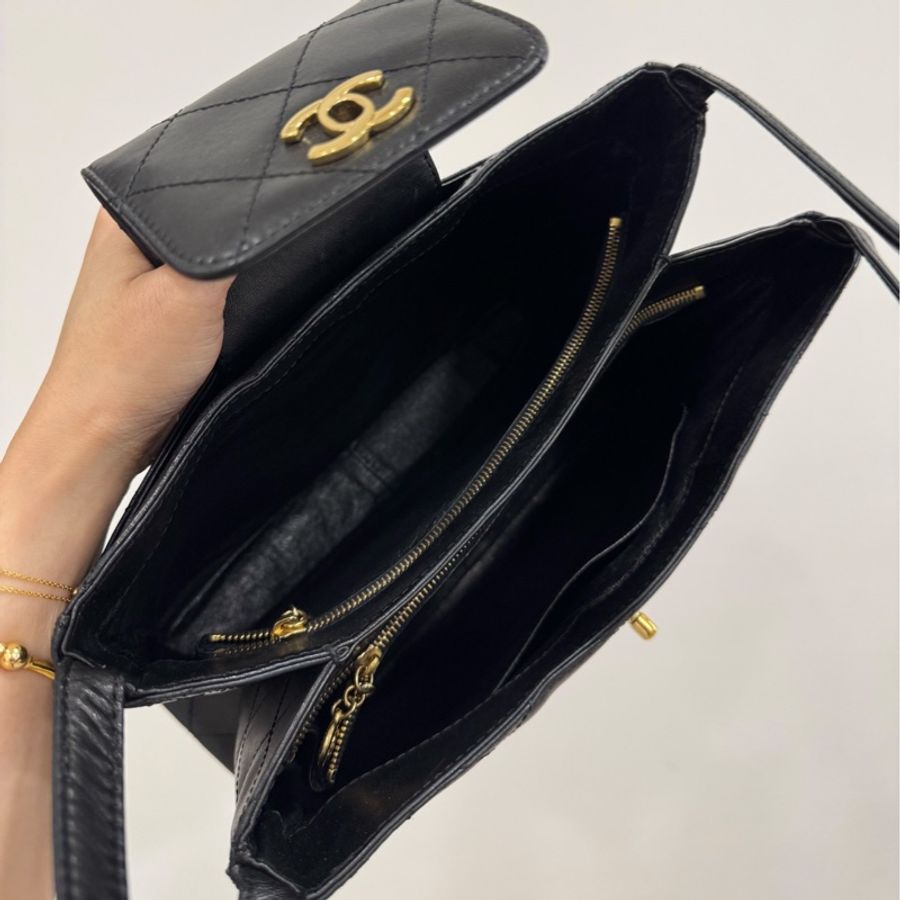 CHANEL 香奈兒 VINTAGE kelly 黑金 肩背包 手提包 側背包-32