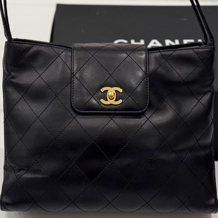 CHANEL 香奈兒 VINTAGE kelly 黑金 肩背包 手提包 側背包-35