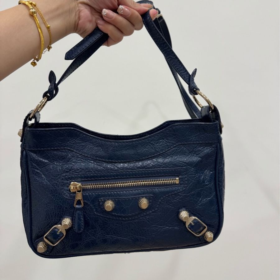 BALENCIAGA 巴黎世家 METALLIC EDGE HIP金扣 小羊皮 肩背包 側背包 斜背包 手提包(深藍)-1