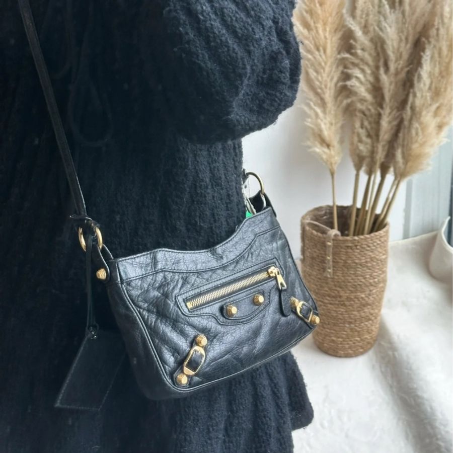 BALENCIAGA 巴黎世家 METALLIC EDGE HIP金扣 小羊皮 肩背包 側背包 斜背包 手提包(深藍)-5