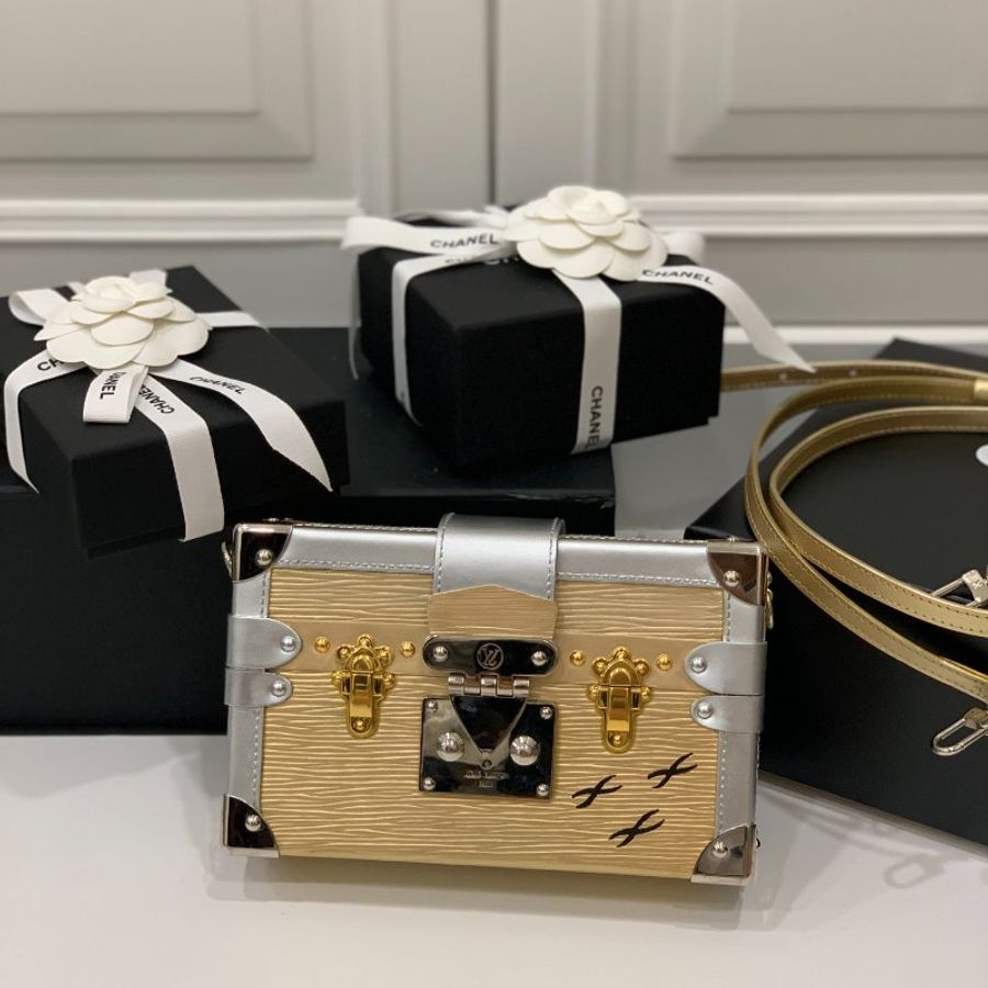 LV 路易威登 EPC PETITE MALLE 金銀色 水波紋 盒子包 肩背包 斜背包 手拿包 晚宴包-2