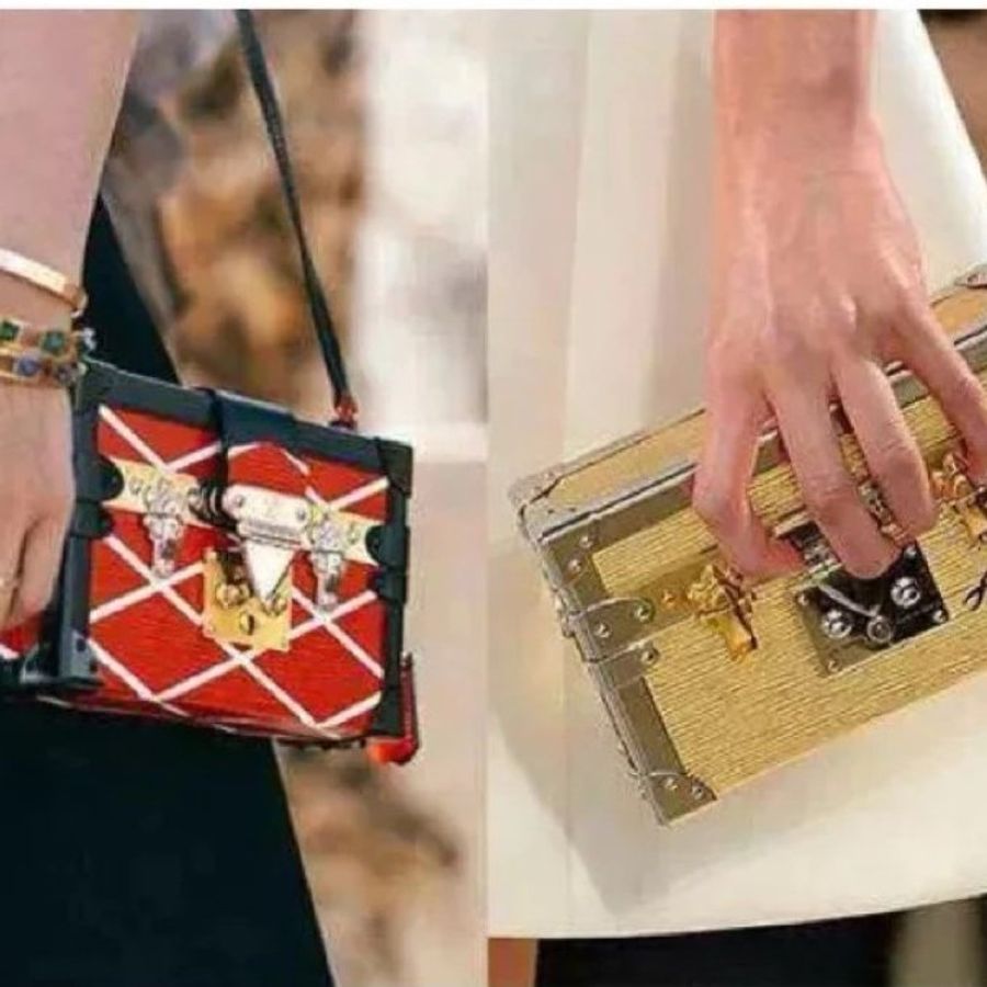 LV 路易威登 EPC PETITE MALLE 金銀色 水波紋 盒子包 肩背包 斜背包 手拿包 晚宴包-11