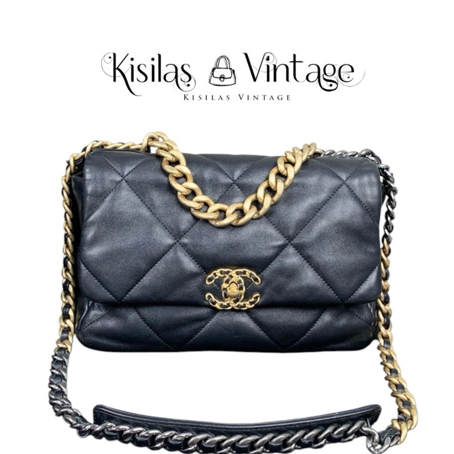 Chanel 19 Bag 黑色羊皮中號-0