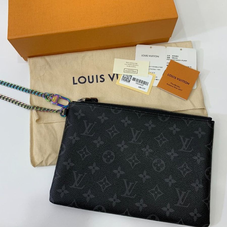 LV 路易威登 Fragment Design 黑老花 藤原浩 七彩鏈條 iPad 手拿包 皮包 腋下包 錢包 手提包-0