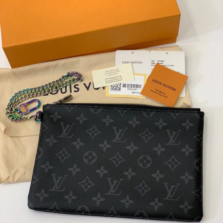 LV 路易威登 Fragment Design 黑老花 藤原浩 七彩鏈條 iPad 手拿包 皮包 腋下包 錢包 手提包-3