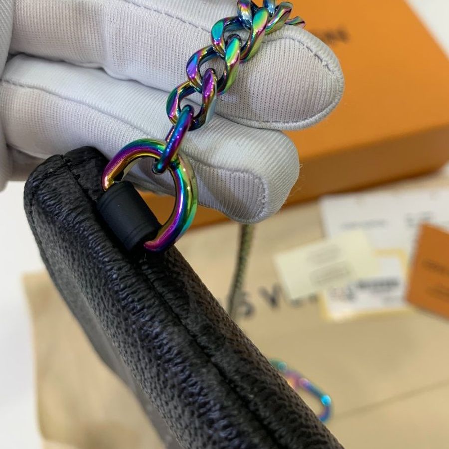 LV 路易威登 Fragment Design 黑老花 藤原浩 七彩鏈條 iPad 手拿包 皮包 腋下包 錢包 手提包-12