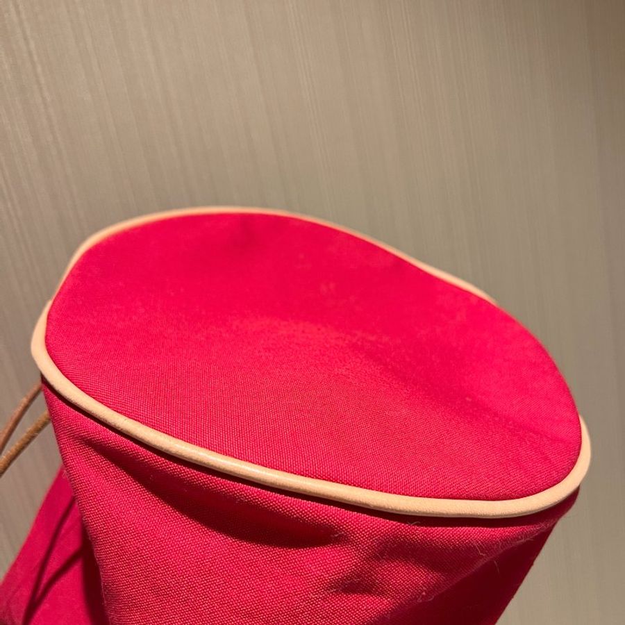 HERMES Vintage Backpack中古紅色帆布金扣皮革肩帶背包皮肩背袋-4