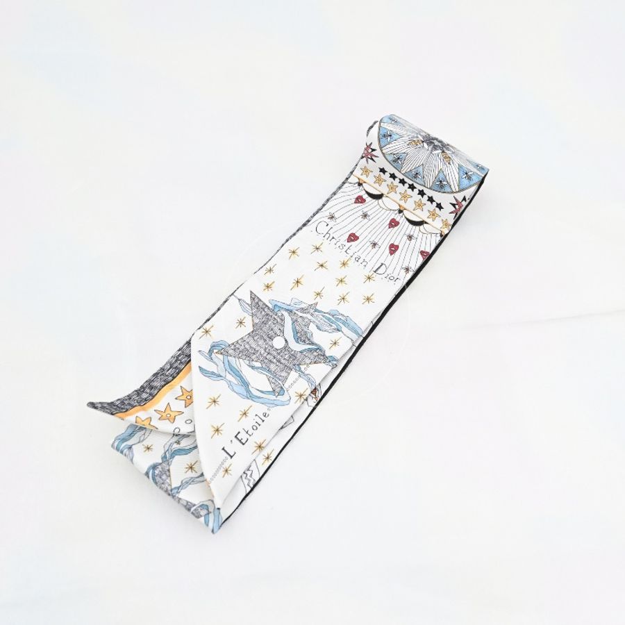 [Pre-owned] Christian Dior White Silk L'Etoile Tarot Twilly-1