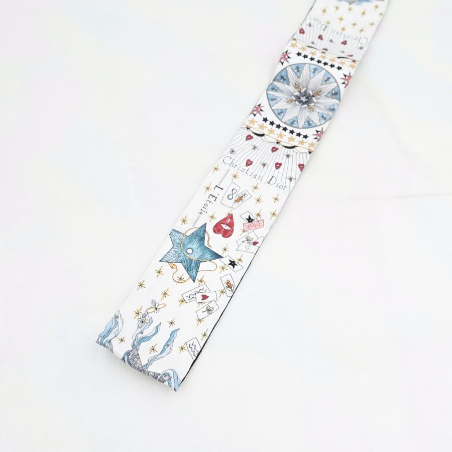 [Pre-owned] Christian Dior White Silk L'Etoile Tarot Twilly-2