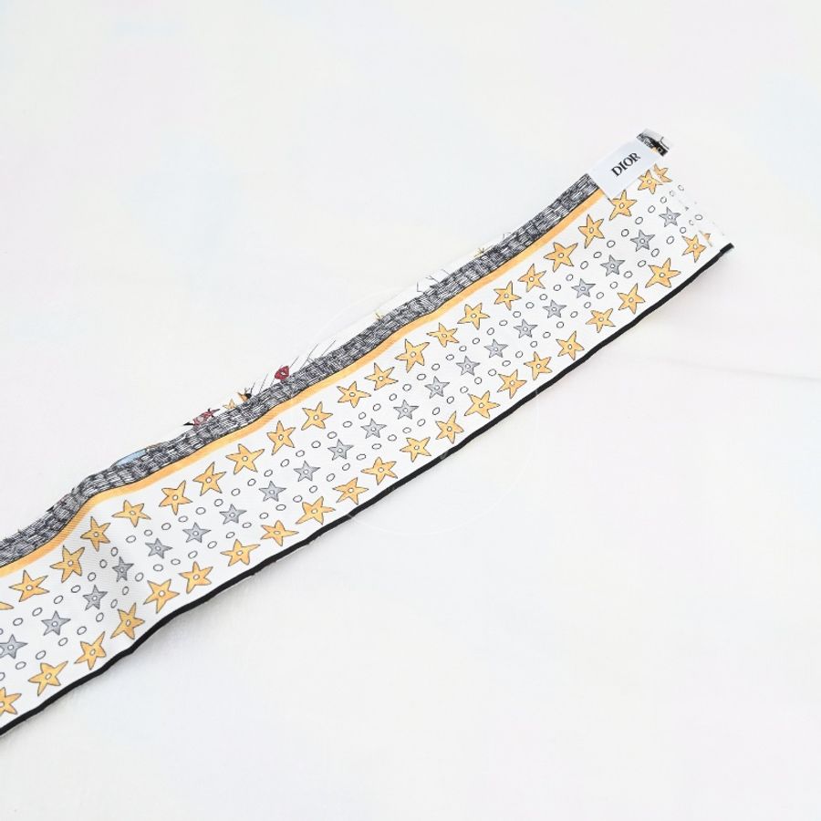 [Pre-owned] Christian Dior White Silk L'Etoile Tarot Twilly-6