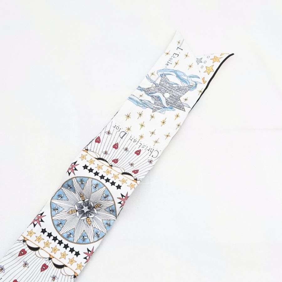 [Pre-owned] Christian Dior White Silk L'Etoile Tarot Twilly-7