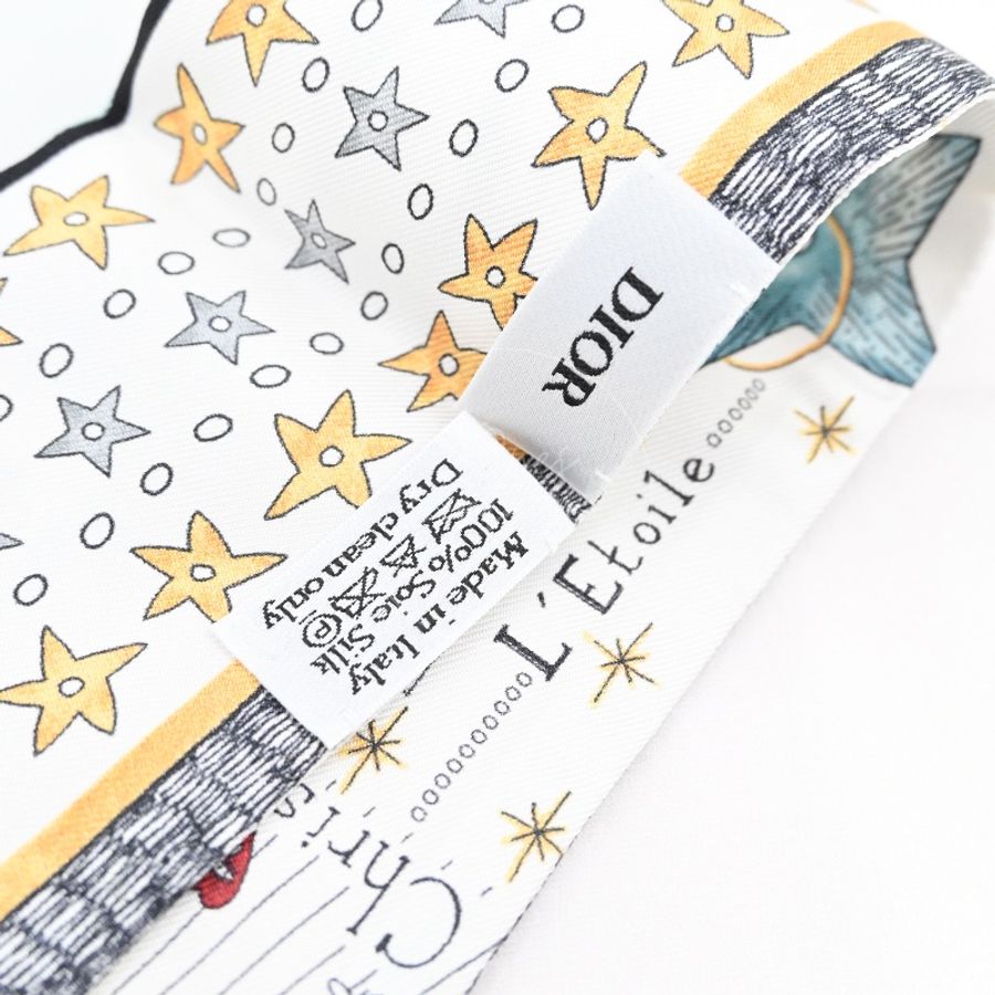 [Pre-owned] Christian Dior White Silk L'Etoile Tarot Twilly-8