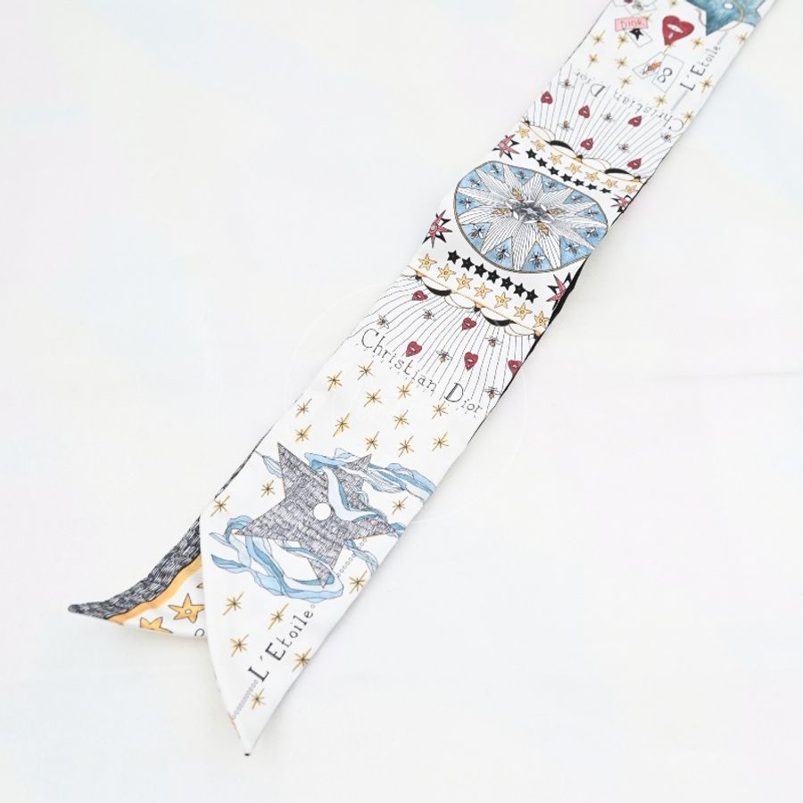 [Pre-owned] Christian Dior White Silk L'Etoile Tarot Twilly-9