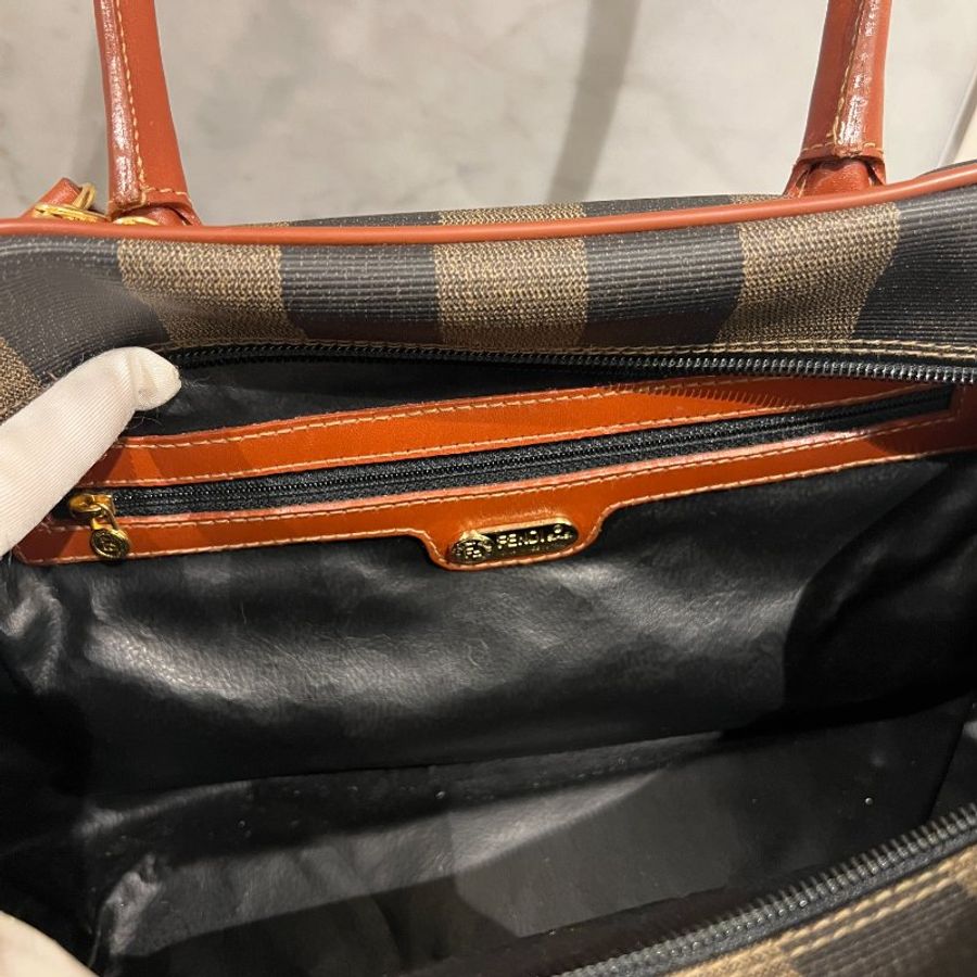 中古孤品 Fendi波士頓斜揹手提肩背包 原裝肩帶 皮革品牌拉鍊-4