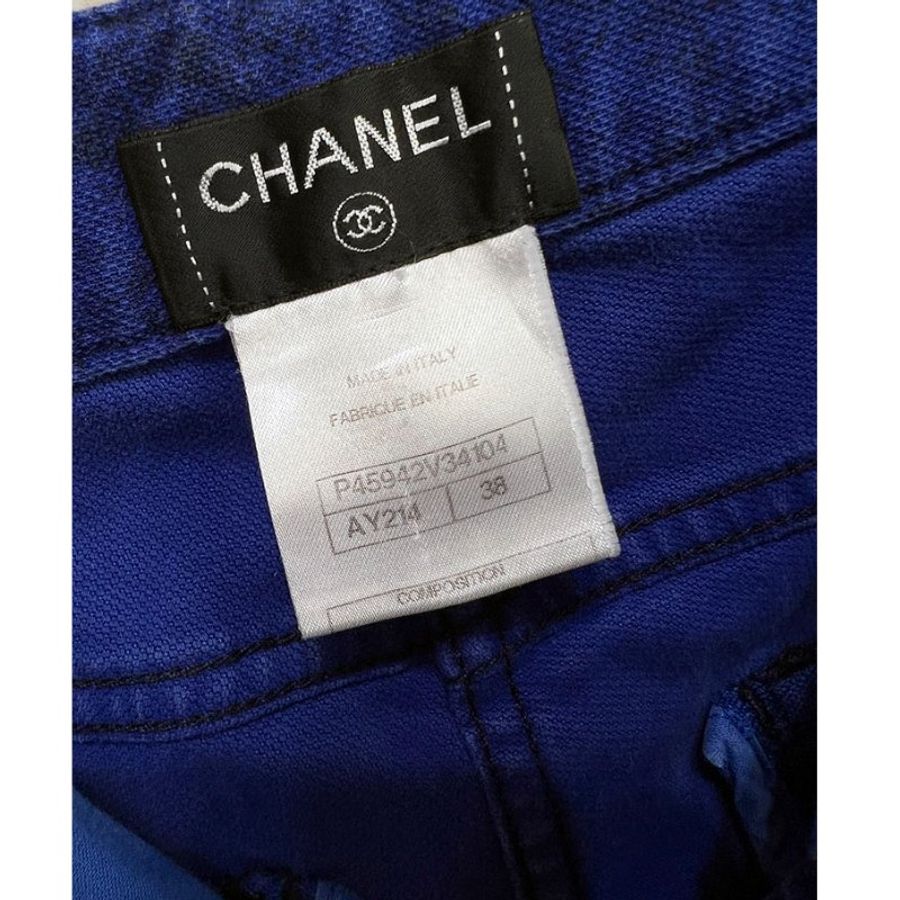 CHANEL 深寶藍印刷毛呢窄管九分牛仔褲 36/38/S/M-12