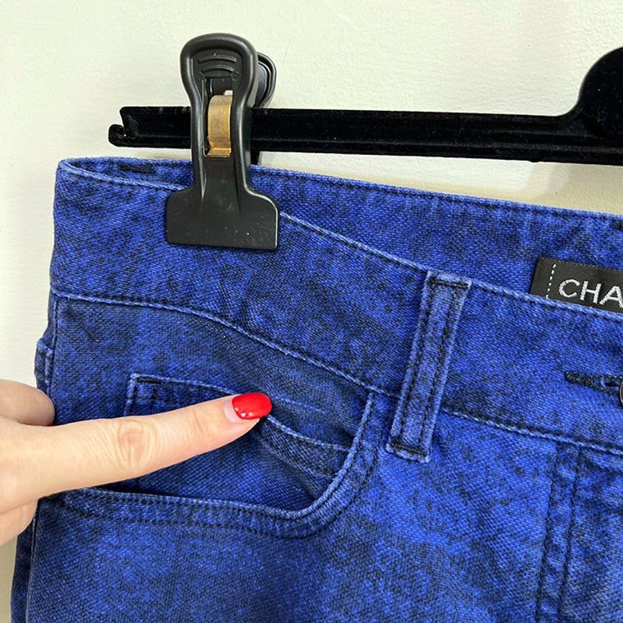 CHANEL 深寶藍印刷毛呢窄管九分牛仔褲 36/38/S/M-16