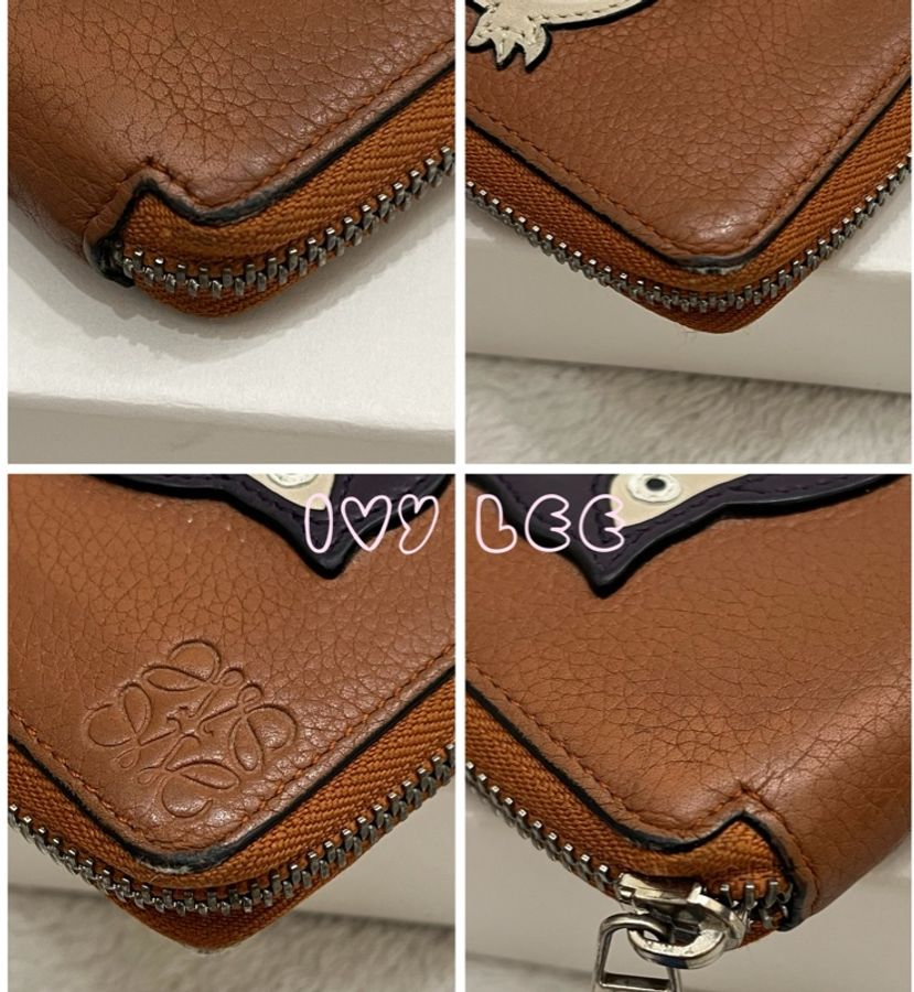 LOEWE 焦糖咖啡色 拼色 可愛造型 短夾 二手精品-11