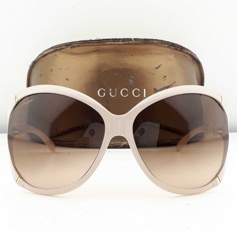 GUCCI oversized Beige and Gold Tone sunglasses-8
