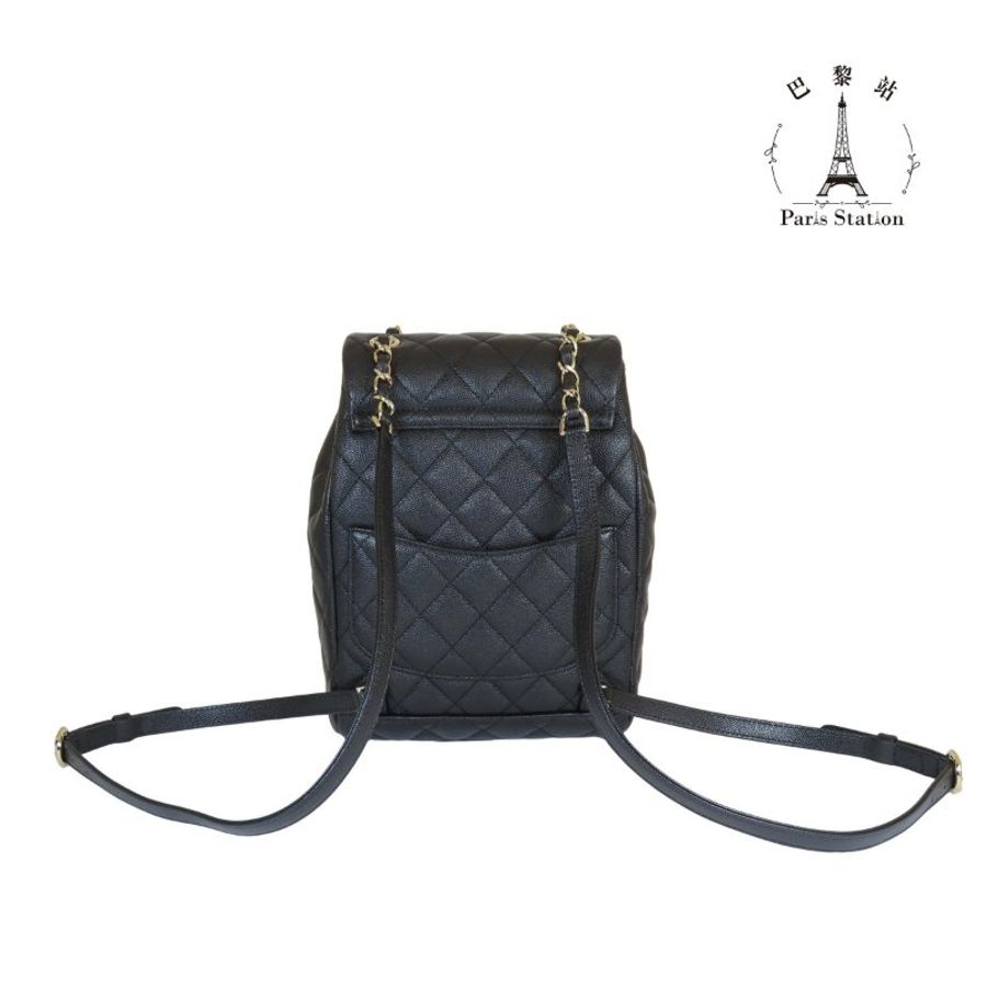 【巴黎站二手名牌專賣店】＊現貨＊CHANEL 香奈兒 真品＊經典黑荔枝菱格淡金雙C轉釦掀蓋金鍊後背包-1
