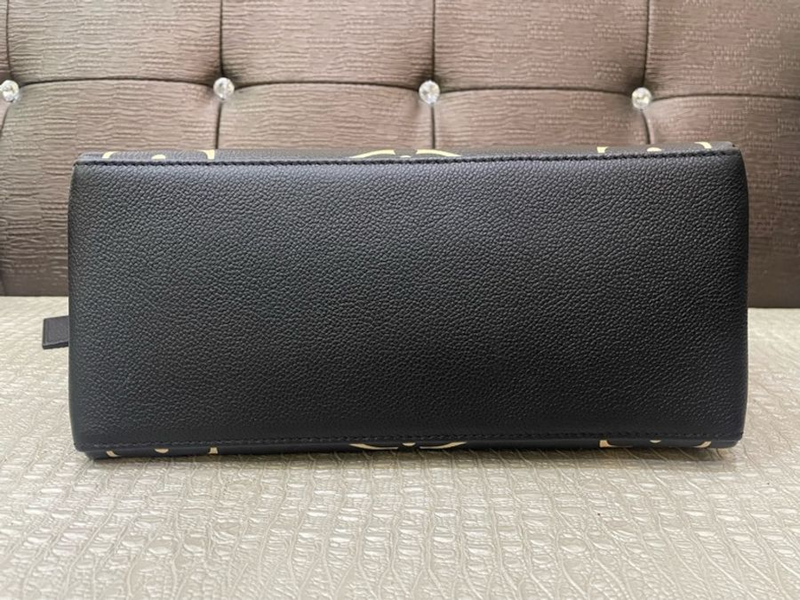 LV 黑拼奶油白牛皮金釦Petit Palais手提斜背包 M58913-2