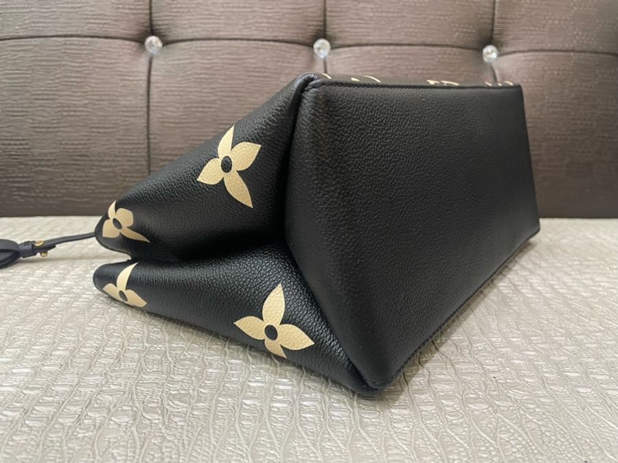 LV 黑拼奶油白牛皮金釦Petit Palais手提斜背包 M58913-3