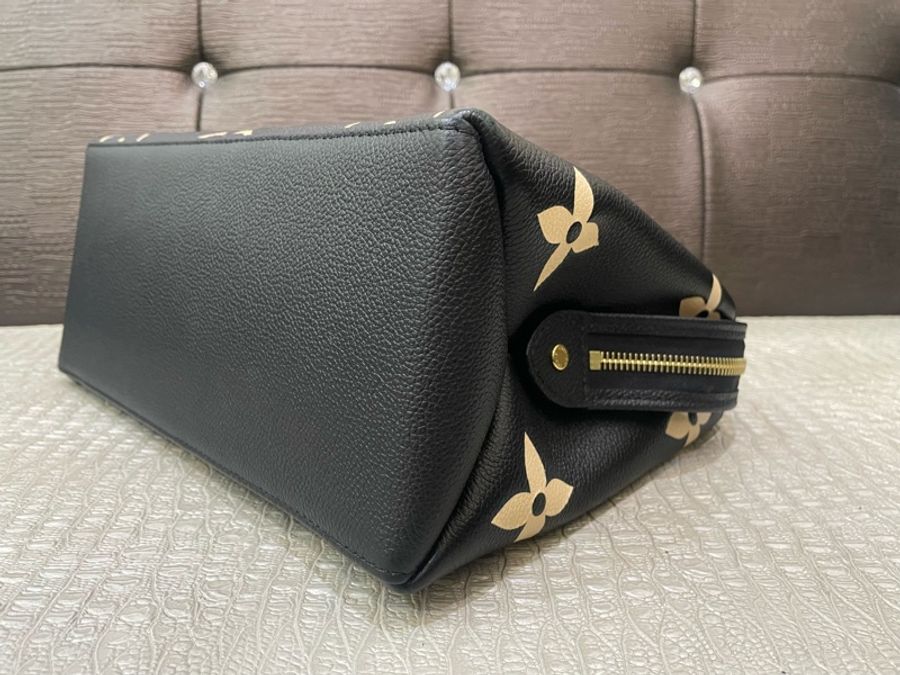 LV 黑拼奶油白牛皮金釦Petit Palais手提斜背包 M58913-4
