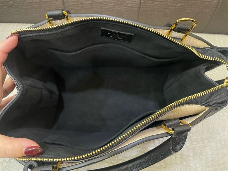 LV 黑拼奶油白牛皮金釦Petit Palais手提斜背包 M58913-5