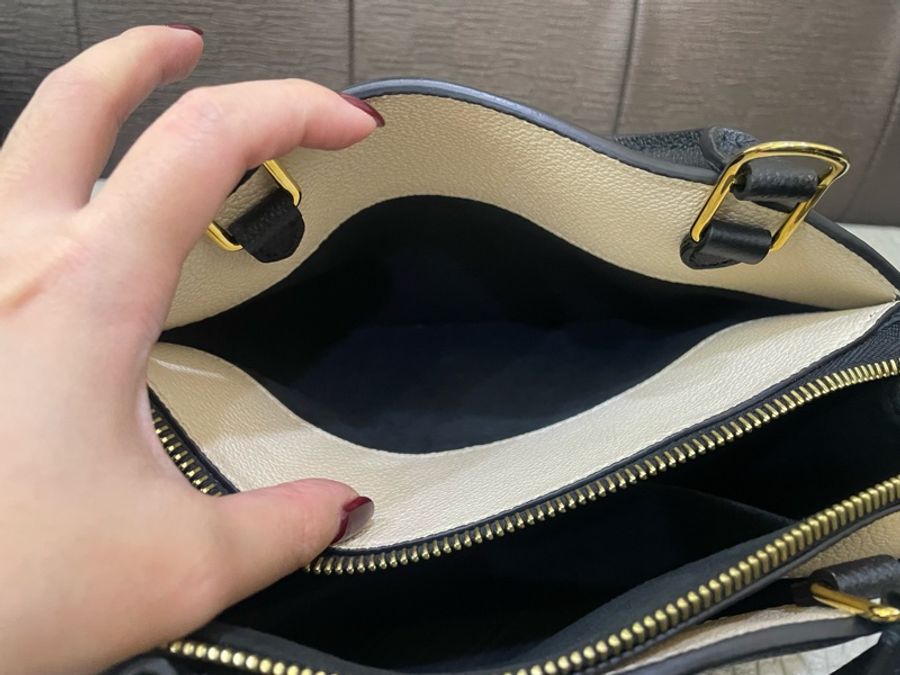 LV 黑拼奶油白牛皮金釦Petit Palais手提斜背包 M58913-8