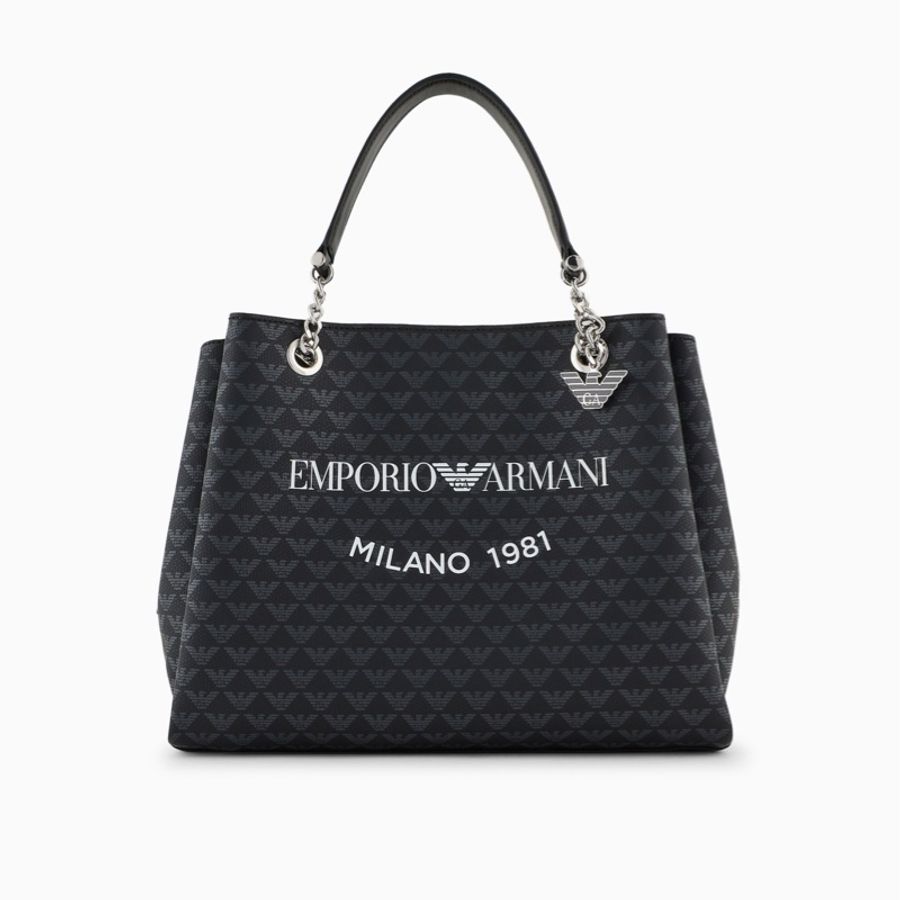限時優惠活動黑色全新亞曼尼Emporio Armani Monogram Eagle Print Handbag Y3D159 YWS0E Black全新未拆封-9