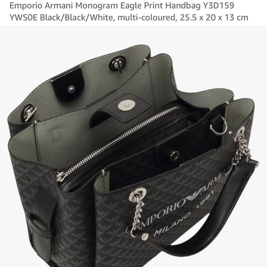 限時優惠活動黑色全新亞曼尼Emporio Armani Monogram Eagle Print Handbag Y3D159 YWS0E Black全新未拆封-13