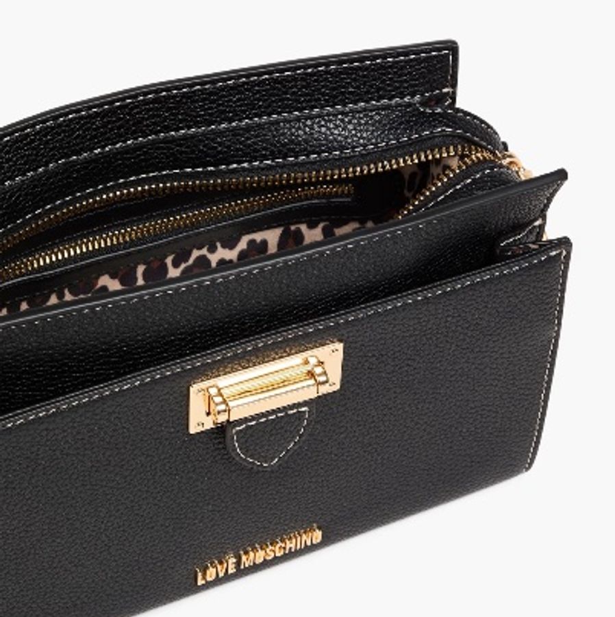 限時優惠活動全新未拆過附防塵袋LOVE MOSCHINO JC4115PP1ILJ0000 皮穿釦寬背帶側背包(黑)-1